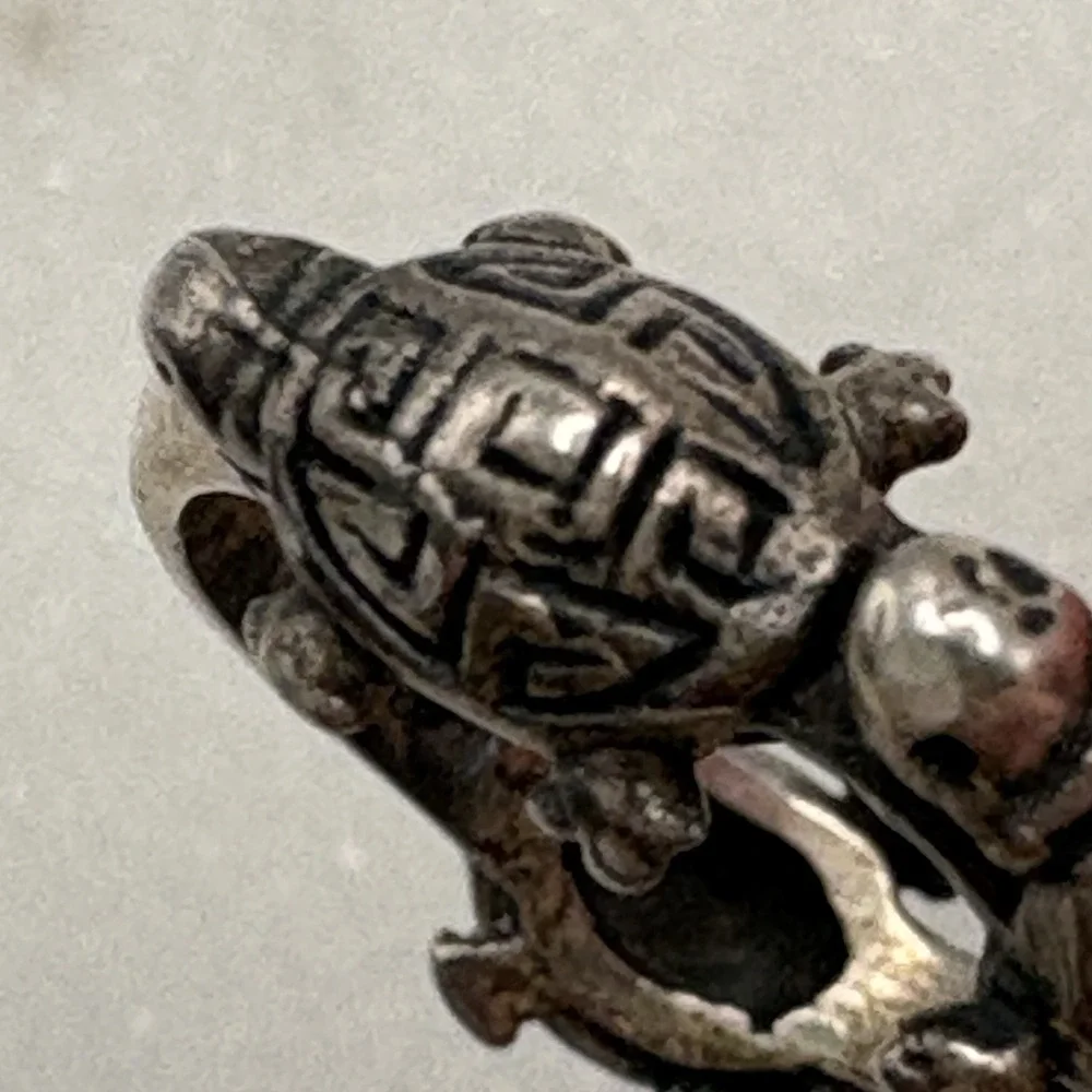 Vintage Estate Sterling Silver Sea Turtle Ring Size 5.5 Dimensional Greek Key